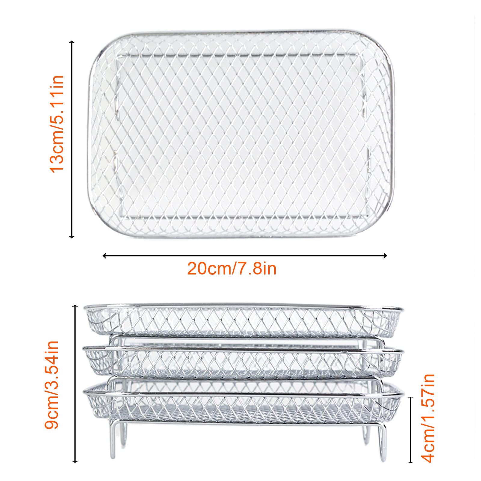 3Pcs Stackable Air Fryer Rack Compatible with Ninja Dual Air Fryer, Rectangle Stainless Steel Dehydrator Rack Compatible with Ninja Dual Air Fryer Accessories Double Air Fryer