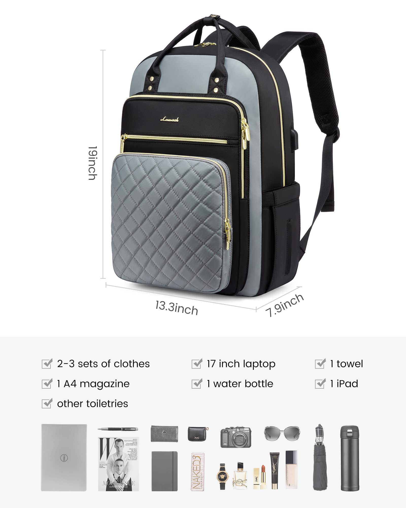 LOVEVOOK Laptop Backpack, High-Strength Tear-Resistant and Waterproof Oxford Cloth, 1.9 lbs, 30L Capacity, 17-Inch Laptop Compatible, Ergonomic Shoulder Straps, 18 Pockets