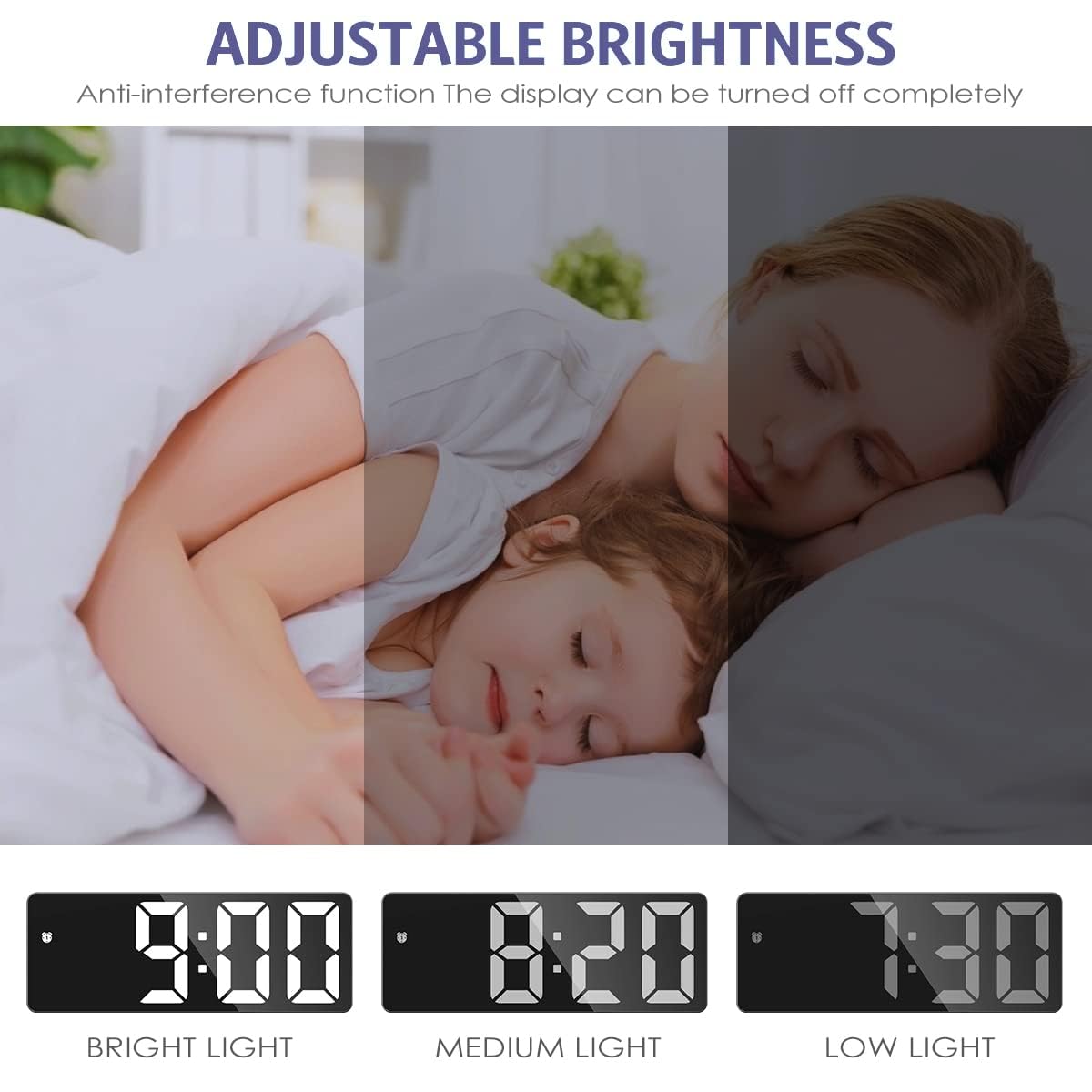 OQIMAX Digital Alarm Clock for Teens, Alarm Clocks with Large LED Display, USB/Battery Powered LED Desk Clock with Temperature Snooze 3 Adjustable Brightness Voice Control 12/24H for Bedrooms Kids