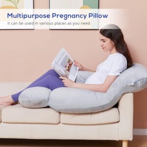 Sasttie Pregnancy Pillows for Sleeping, U Shaped Body Pillow Side Sleeper Pregnancy Must Haves, Maternity Pillow for Pregnant Women, Full Pregnant Pillow with Removable Velvet Cover, Grey