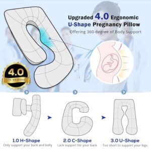 Sasttie Pregnancy Pillows for Sleeping, U Shaped Body Pillow Side Sleeper Pregnancy Must Haves, Maternity Pillow for Pregnant Women, Full Pregnant Pillow with Removable Velvet Cover, Grey