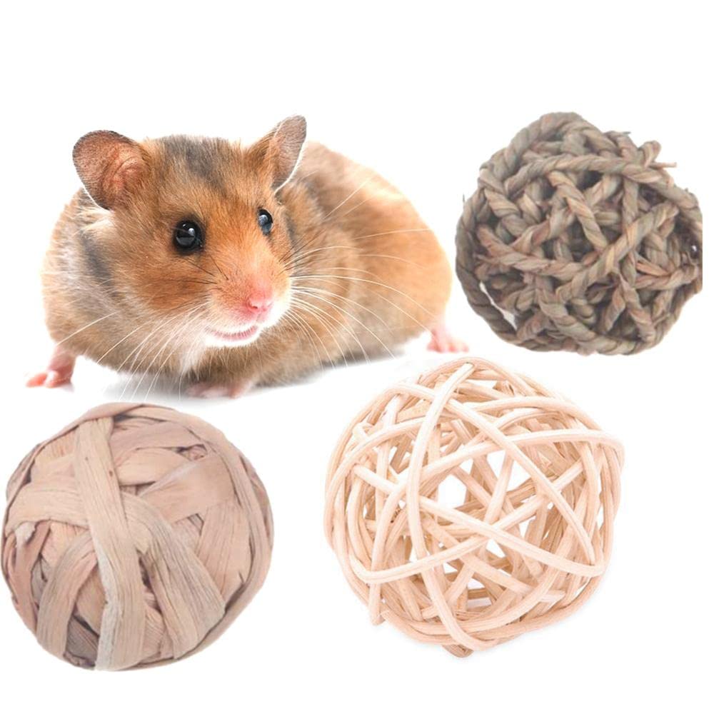 Small Animal Activity Chew Toys, Rabbits Bird Parrot Play Wicker Rattan Balls for Chinchilla Guinea Pig Rats Hamster Gerbil Degu Bunny(Water Hyacinth)