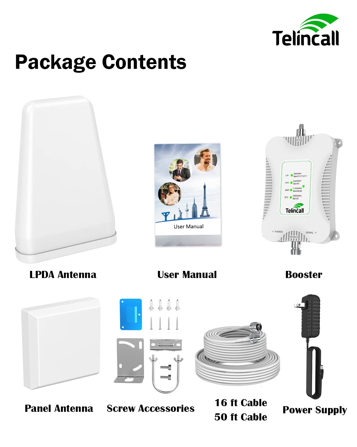 Mobile Signal Booster for Home Verizon, AT&T, US Cellular, T Mobile PCS 3G/4G/5G AWS LTE N2/N5/N12 Band 2/4/5/13/12/17 Cell Phone Signal Booster FCC Approved for All U.S. Carriers