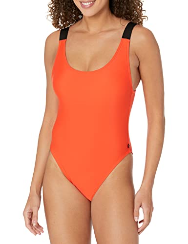 Calvin Klein Women's Standard Classic Over The Shoulder One Piece Swimsuit, Vermillion Logo