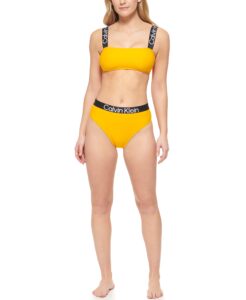 calvin klein women's standard high waisted elastic logo sporty bikini set, mango