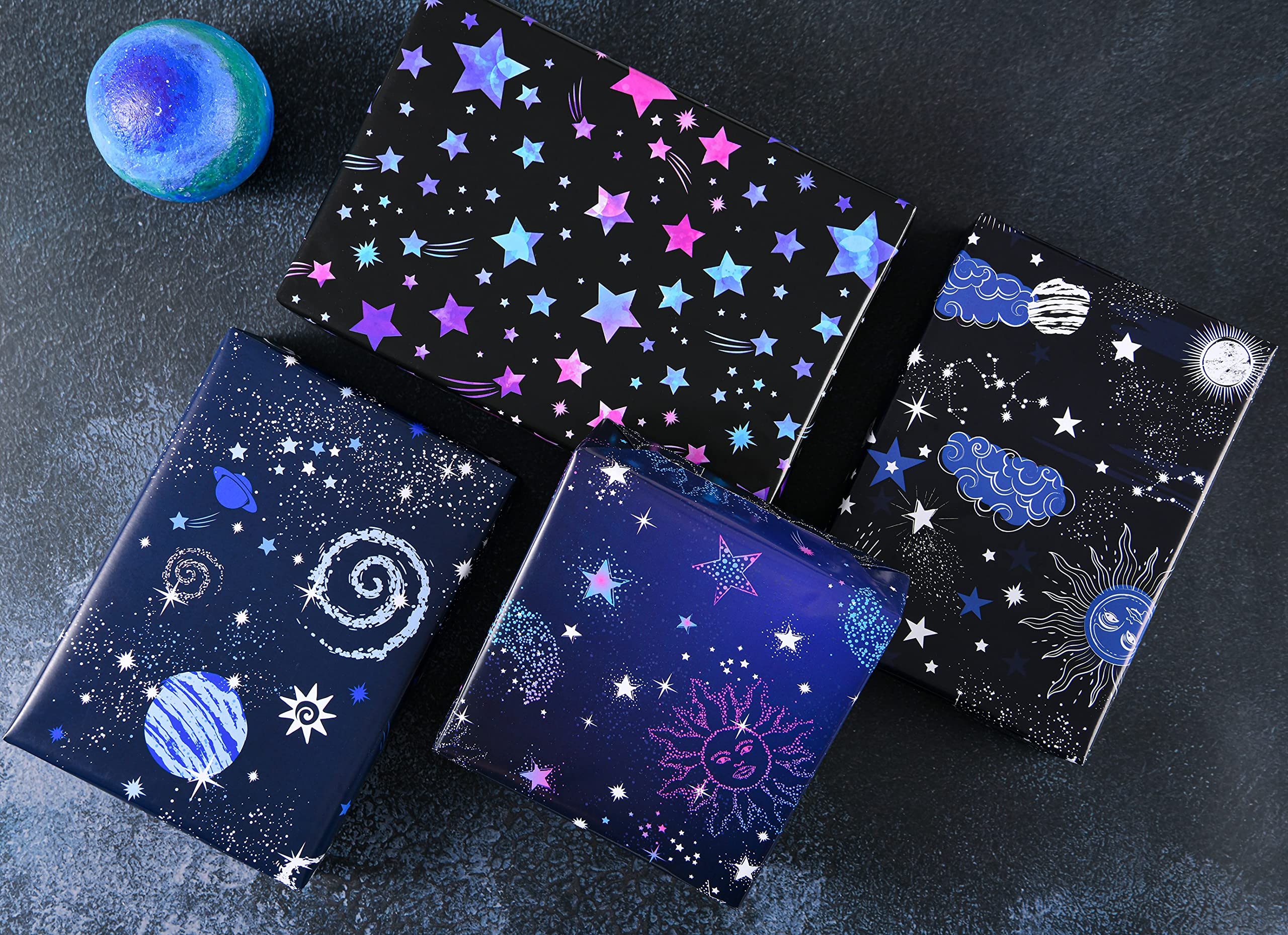 Titiweet Galaxy Wrapping Paper,Birthday Wrapping Paper for Men Women, 12 Sheets Constellation Wrapping Paper for Birthday Wedding Christmas, 20x28 Inches Per Sheet (Galaxy Constellation(12 sheets))