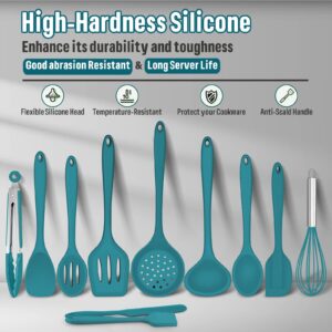 Silicone Kitchen Utensils Set, E-far 23 Pcs Blue Cooking Utensils Tools with Holder for Nonstick Cookware, Include Spatula/Spoon/Ladle/Tongs/Turner, Heat Resistant & Nontoxic, Dishwasher Safe