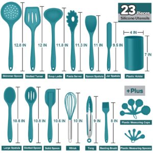 Silicone Kitchen Utensils Set, E-far 23 Pcs Blue Cooking Utensils Tools with Holder for Nonstick Cookware, Include Spatula/Spoon/Ladle/Tongs/Turner, Heat Resistant & Nontoxic, Dishwasher Safe