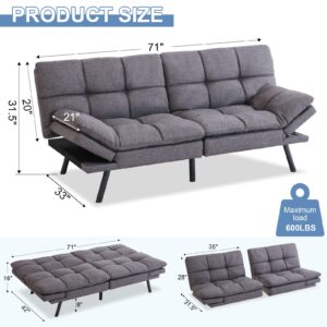 MUUEGM Futon Sofa Bed Memory Foam Futon Sofa Bed Convertible Sleeper Couch Bed,Modern Futon Couch Love Seat w/Adjustable Armrests,for Living Room Compact Spaces Offices Apartment,Studio,Grey