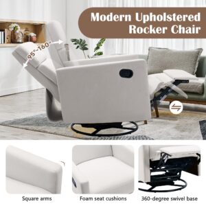 Modern Upholstered Rocker Chair Plush Seating Glider Swivel Recliner Chair, Recliners Can Rotate 360°and Support 3 Adjustment Angles, Suitable for Living Rooms, Bedrooms, Apartments, Etc (Beige)