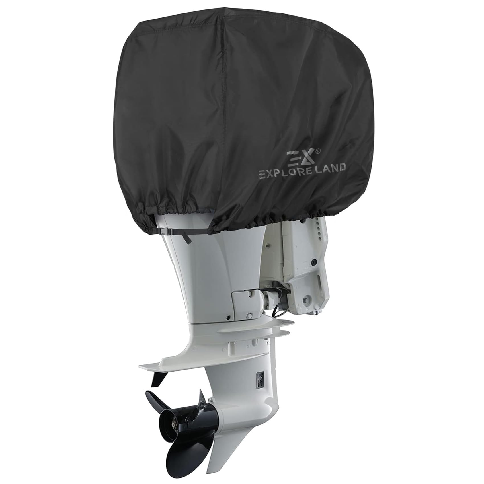 Explore Land Outboard Motor Cover - Waterproof 600D Heavy Duty Boat Engine Hood Covers - Fit for Motor 115-225 HP, Black