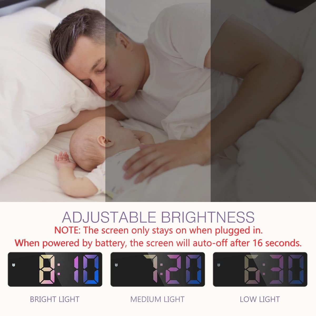 ORIA Digital Alarm Clock, 6.5'' LED Alarm Clock, Bedroom Alarm Clock with Snooze, 3 Adjustable Brightness, Temperature Display, Voice Control, for Bedroom, Home, Office