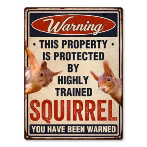 Funny Squirrels Sign, Warning Squirrel Gifts for Squirrel Lovers, Aluminum Sign Rust Free 9" X 11", Pre-Drilled Holes, Weather Resistant