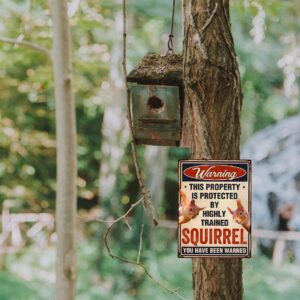 Funny Squirrels Sign, Warning Squirrel Gifts for Squirrel Lovers, Aluminum Sign Rust Free 9" X 11", Pre-Drilled Holes, Weather Resistant