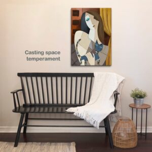 Framed Picasso Wall Art Nordic Abstract Girl and Cat Canvas Wall Art Bohemian Canvas Prints The Dream Girl with Cat Picture Modern Wall Decor for Hotel Rooms Bedroom Poster 12"* 16"