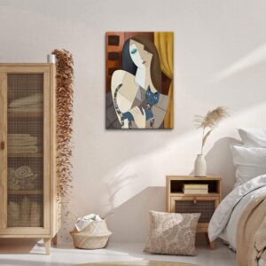 Framed Picasso Wall Art Nordic Abstract Girl and Cat Canvas Wall Art Bohemian Canvas Prints The Dream Girl with Cat Picture Modern Wall Decor for Hotel Rooms Bedroom Poster 12"* 16"