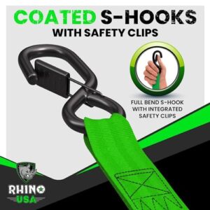 Rhino USA Retractable Ratchet Tie Down Straps (4PK) - 1,209lb Max Break Strength, includes (4) Ultimate 1" x 10' Autoretract Tie Downs with Padded Handles. Use for Boat, Securing Cargo