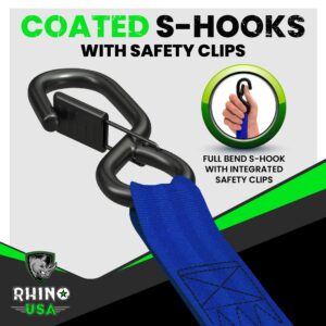 Rhino USA Retractable Ratchet Tie Down Straps (4PK) - 1,209lb Max Break Strength, includes (4) Ultimate 1" x 10' Autoretract Tie Downs with Padded Handles. Use for Boat, Securing Cargo