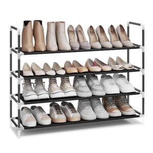 songmics 4-tier shoe rack with shelves for closet entryway, black ulsh054b01