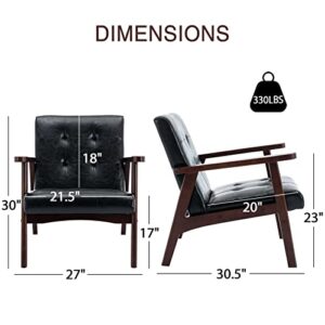 Bonzy Home Black Accent Chair,Faux Leather Mid Century Modern Chairs for Living Room, Upholstered Armchair Comfy Retro Bedroom Side Chair with Solid Wood Frame, Black