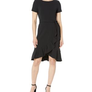 Calvin Klein Scuba Crepe Ruffled Belted Dress Black 2