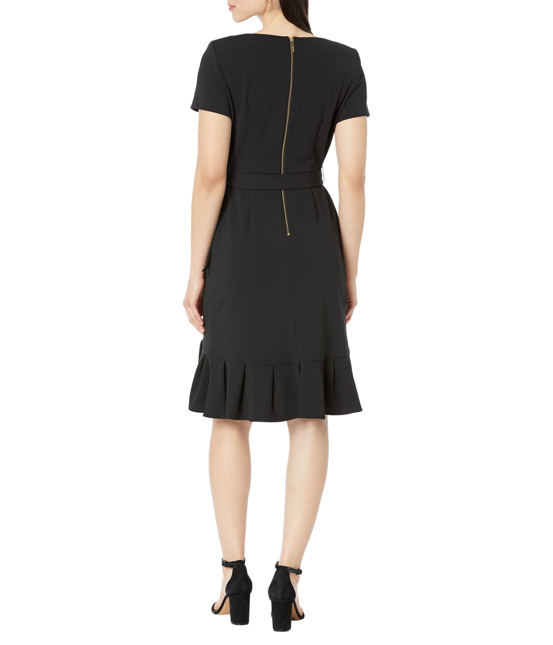 Calvin Klein Scuba Crepe Ruffled Belted Dress Black 2