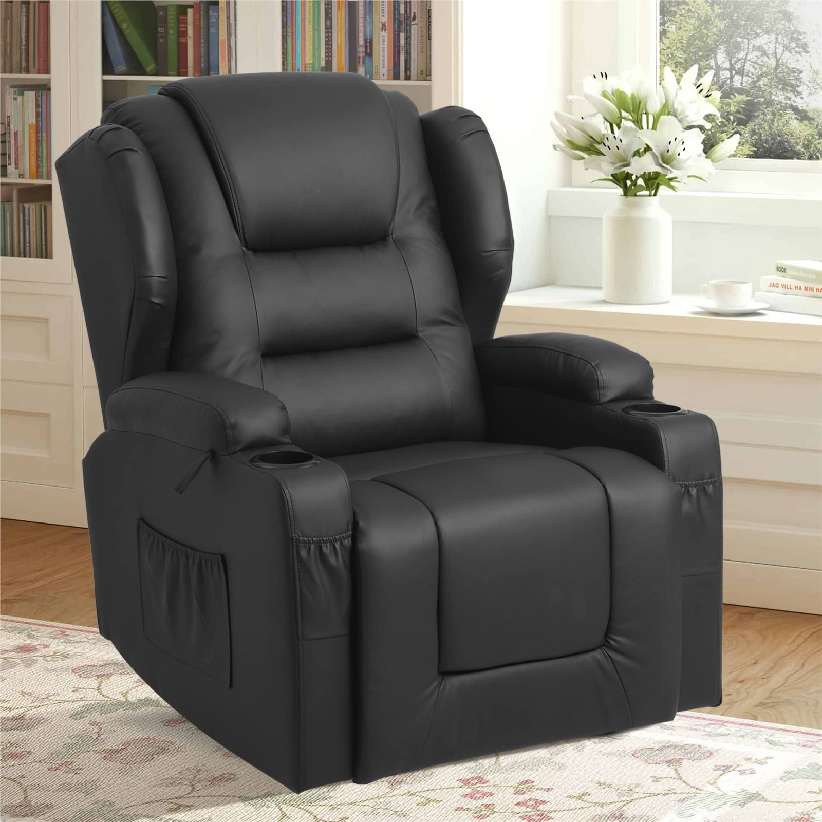 SAMERY Manual Recliner Chair Swivel Rocker Recliner Chairs, Nursery Rocking Chair Glider, 360° Swivel Ergonomic Lounge Chair w/Cup Holders/Pockets for Living Room