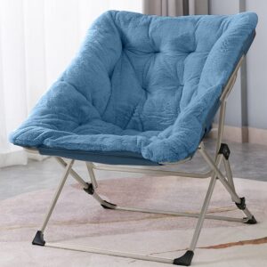 oakham comfy saucer chair for adults, soft faux fur folding lounge chair for bedroom living room dorm rooms flexible reading chair for teens kids, x-large foldable chair (faux fur-blue)