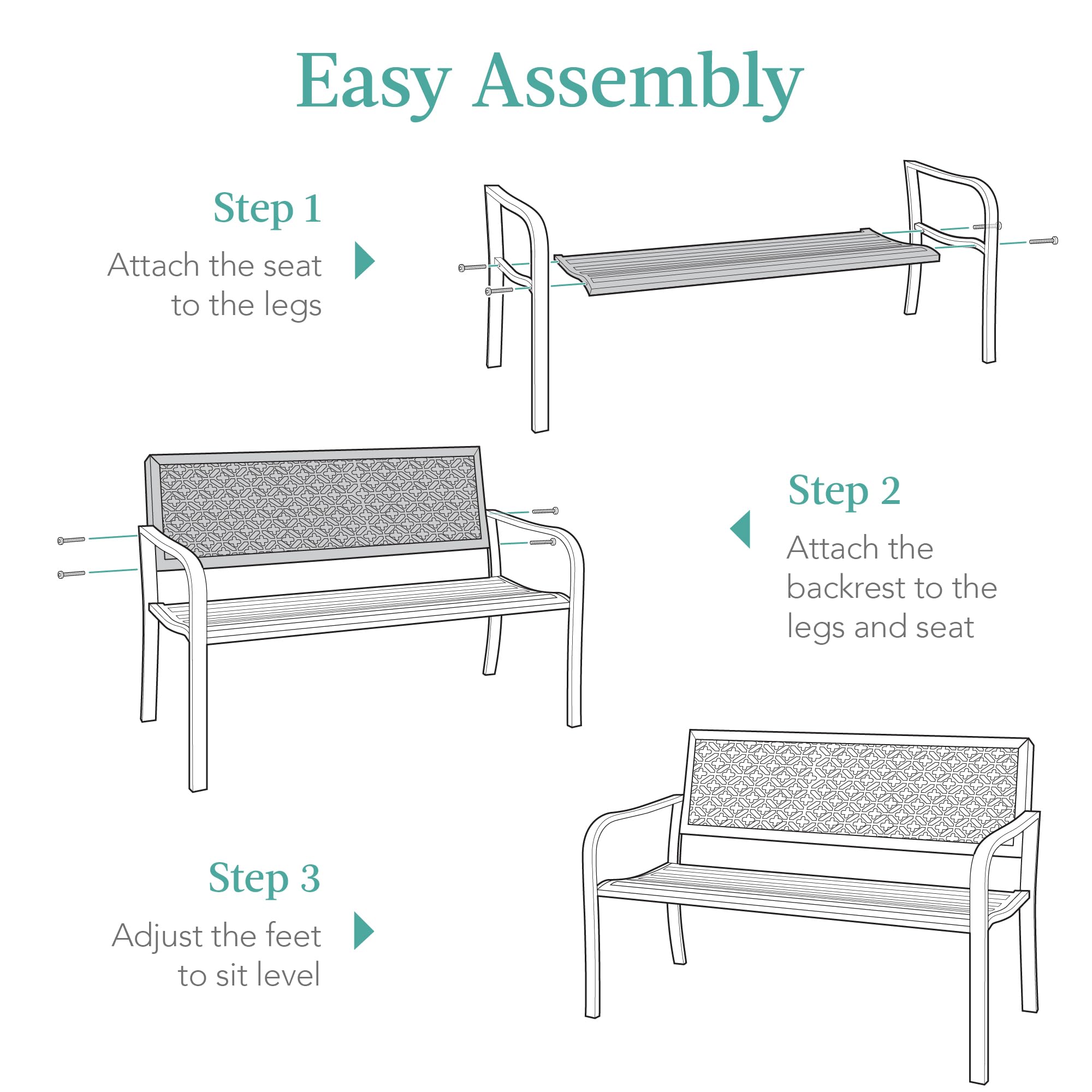 Best Choice Products Outdoor Bench 2-Person Metal Steel Benches Furniture for Garden, Patio, Porch, Entryway w/Geometric Backrest, 790lb Capacity – Black