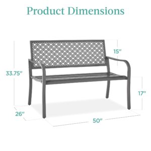 Best Choice Products Outdoor Bench 2-Person Metal Steel Benches Furniture for Garden, Patio, Porch, Entryway w/Geometric Backrest, 790lb Capacity – Gray