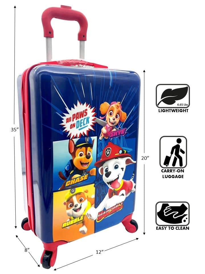 Fast Forward Kids Licensed Hard-Side 20” Spinner Luggage Lightweight Carry-On Suitcase (Paw Patrol) Carry-On 20 Inch