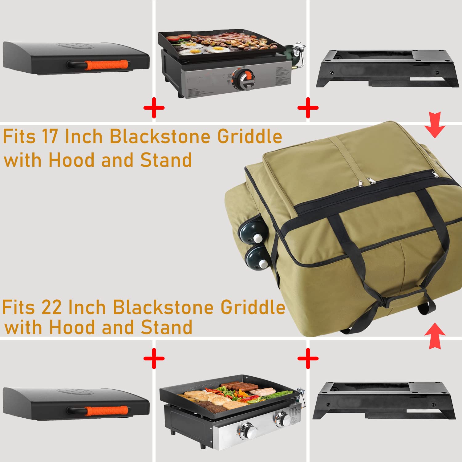 EUTRKei Griddle Cover for Blackstone 22 inch Grill, 17" Griddle Carry Bag Blackstone Accessories, Grill Bag Accommodate Griddle with Hood and Stand, Wear Resistant (Only Bag)