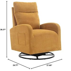 HomSof Swivel Glider Rocker Recliner, Yellow Polyester Rocking Chair for Nursery, Modern Lounge Chair for Living Room