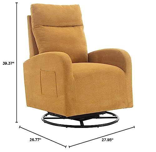 HomSof Swivel Glider Rocker Recliner, Yellow Polyester Rocking Chair for Nursery, Modern Lounge Chair for Living Room