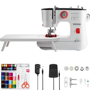 vevor sewing machine, portable sewing machine for beginners with 12 built-in stitches & reverse sewing, dual speed kids sewing machine with extension table foot pedal, accessory kit family home travel