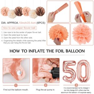 50th Birthday Decorations for Women, Rose Gold Party Supplies Balloon Garland Arch Kit with Happy Birthday Banner Tassels Confetti Balloon Number 50 Birthday Wedding Anniversary for Her