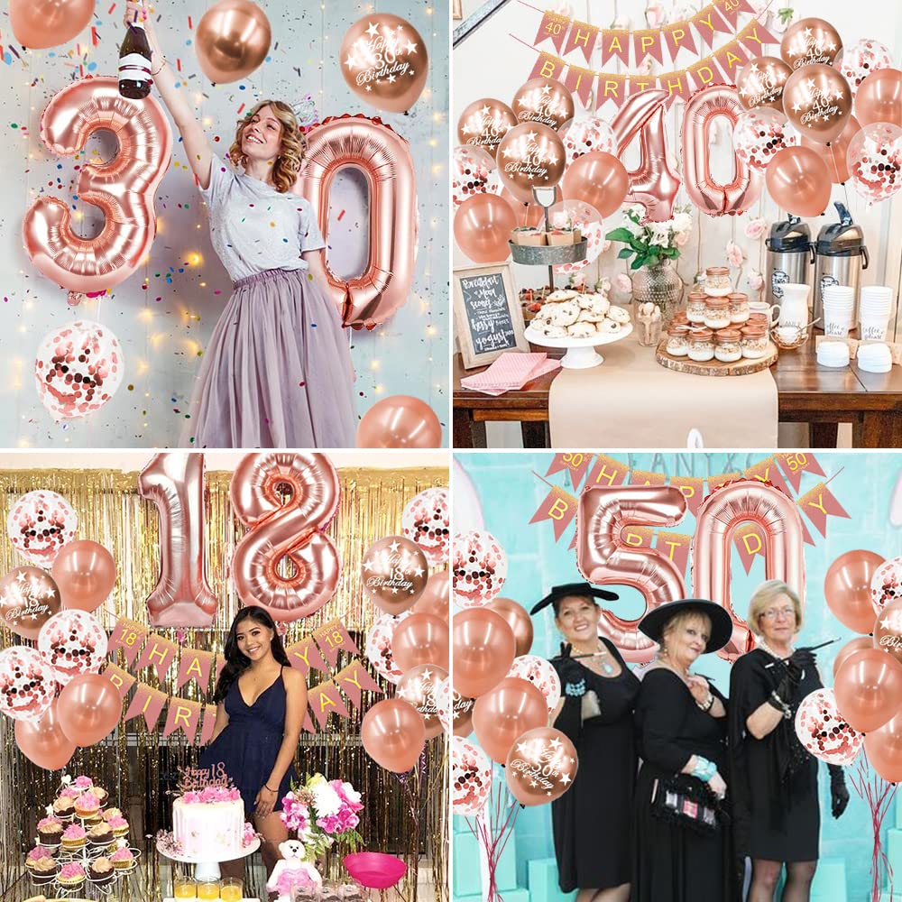 50th Birthday Decorations for Women, Rose Gold Party Supplies Balloon Garland Arch Kit with Happy Birthday Banner Tassels Confetti Balloon Number 50 Birthday Wedding Anniversary for Her