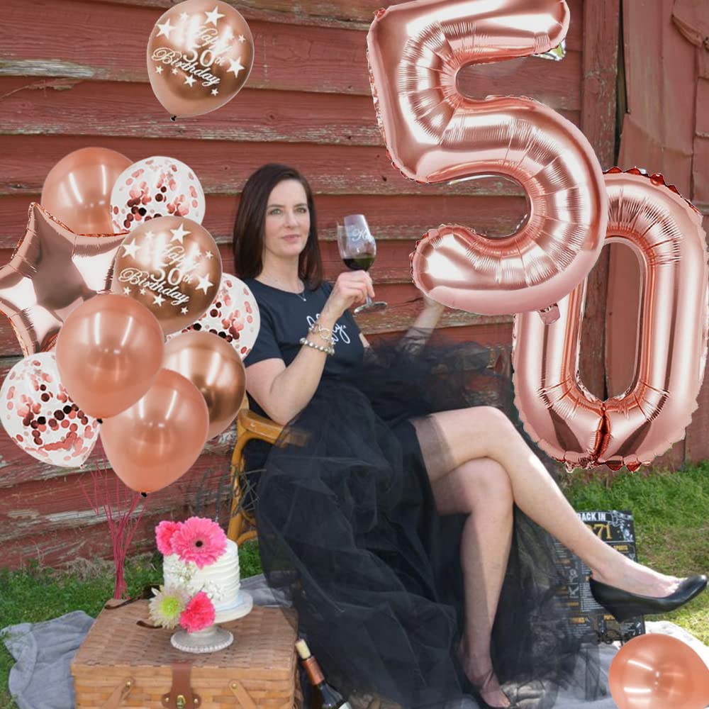 50th Birthday Decorations for Women, Rose Gold Party Supplies Balloon Garland Arch Kit with Happy Birthday Banner Tassels Confetti Balloon Number 50 Birthday Wedding Anniversary for Her