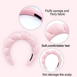 Yiwafu Spa Sponge Headband for Washing Face, Skincare Headbands for Makeup Removal, Shower, Hair Accessories, Terry Cloth Headbands for Women(Pink)