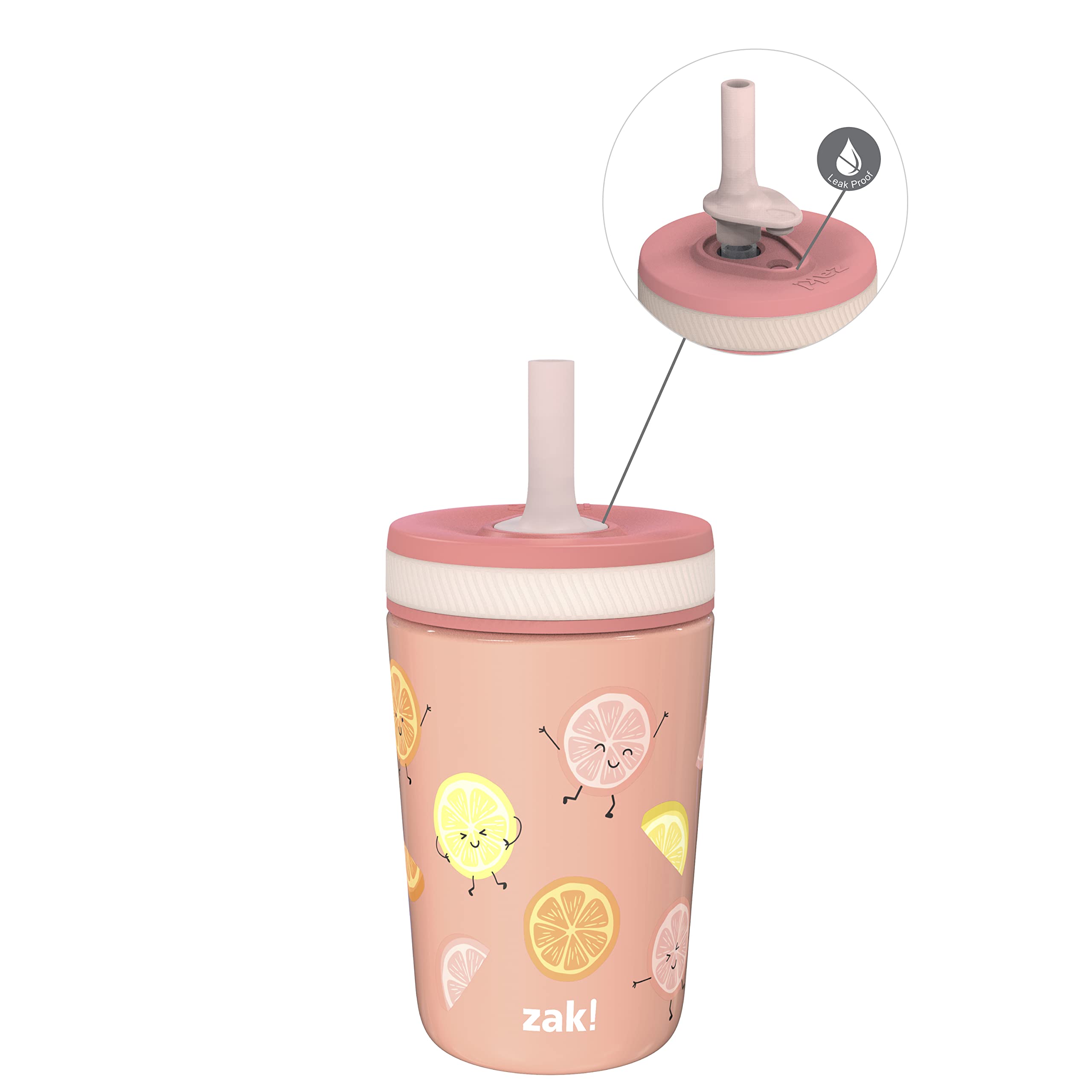 Zak Designs Kelso Tumbler Toddler Cup For Travel or At Home, 12oz Vacuum Insulated Stainless Steel Sippy Cup With Leak-Proof Design is Perfect For Kids (Happy Fruit)