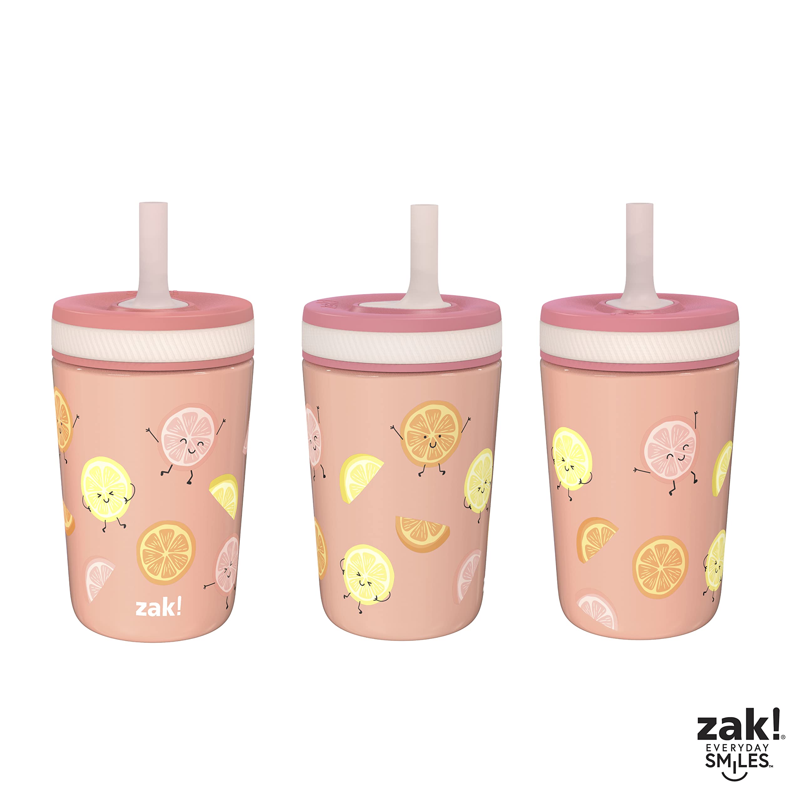 Zak Designs Kelso Tumbler Toddler Cup For Travel or At Home, 12oz Vacuum Insulated Stainless Steel Sippy Cup With Leak-Proof Design is Perfect For Kids (Happy Fruit)