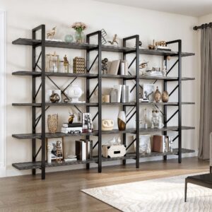 YITAHOME Book Shelf，5 Tier Bookcase, 12" D x 47" W x 71" H Large Industrial Shelf Storage Organizer for Living Room, Bedroom,Home Office, Free Standing Storage Shelving Unit, Charcoal Gray + Black