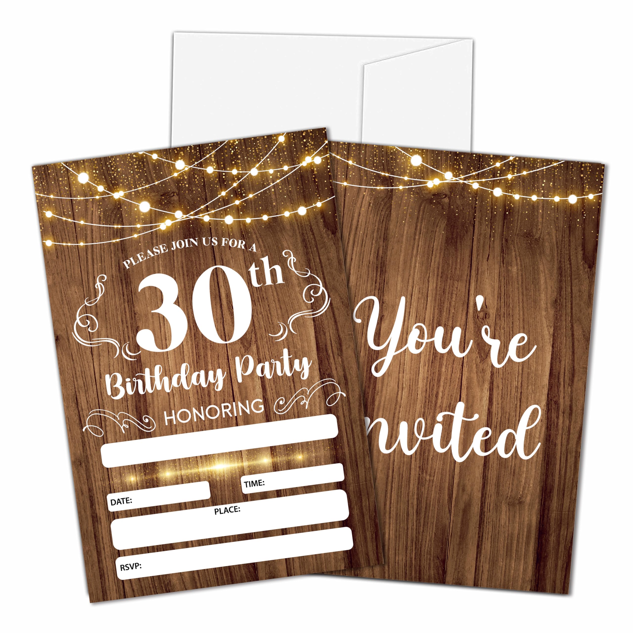 CLIRBE 30th Birthday Invitations, 1993 Birthday Party Invitations For Women Men, 30 Year Old Birthday Invites, Rustic Wood Theme Birthday Party Decorations, 20 Invitations with 20 Envelopes - A07