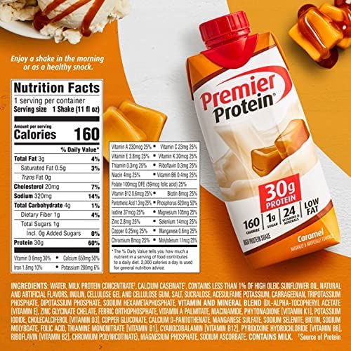 Premier Protein High Protein Shakes Variety Sampler Pack 11 Fl. Oz Each - Cafe Latte, Chocolate, Vanilla, Caramel - 2 of Each Flavor (8 Pack) in The Award Box Packaging