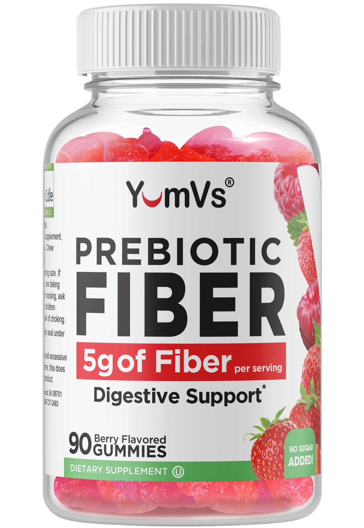 Yum-Vs - Prebiotic Fiber Gummies for Adults & Kids - 5g Digestive Aid Gummy Fiber Supplement - Keto Friendly Prebiotic Daily Fiber Supplement for Women & Men - No Sugar Added Dietary Fiber (90 Count)