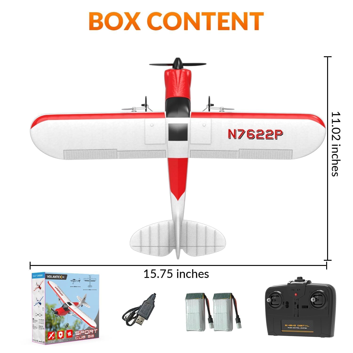 VOLANTEXRC RC Planes Sport Cub S2 for Kids, 2.4Ghz 2CH Remote Control Airlane Portable & Easy to Fly Outdoor Toy Gifts with Gyro Stabilizer for Beginner (Red)