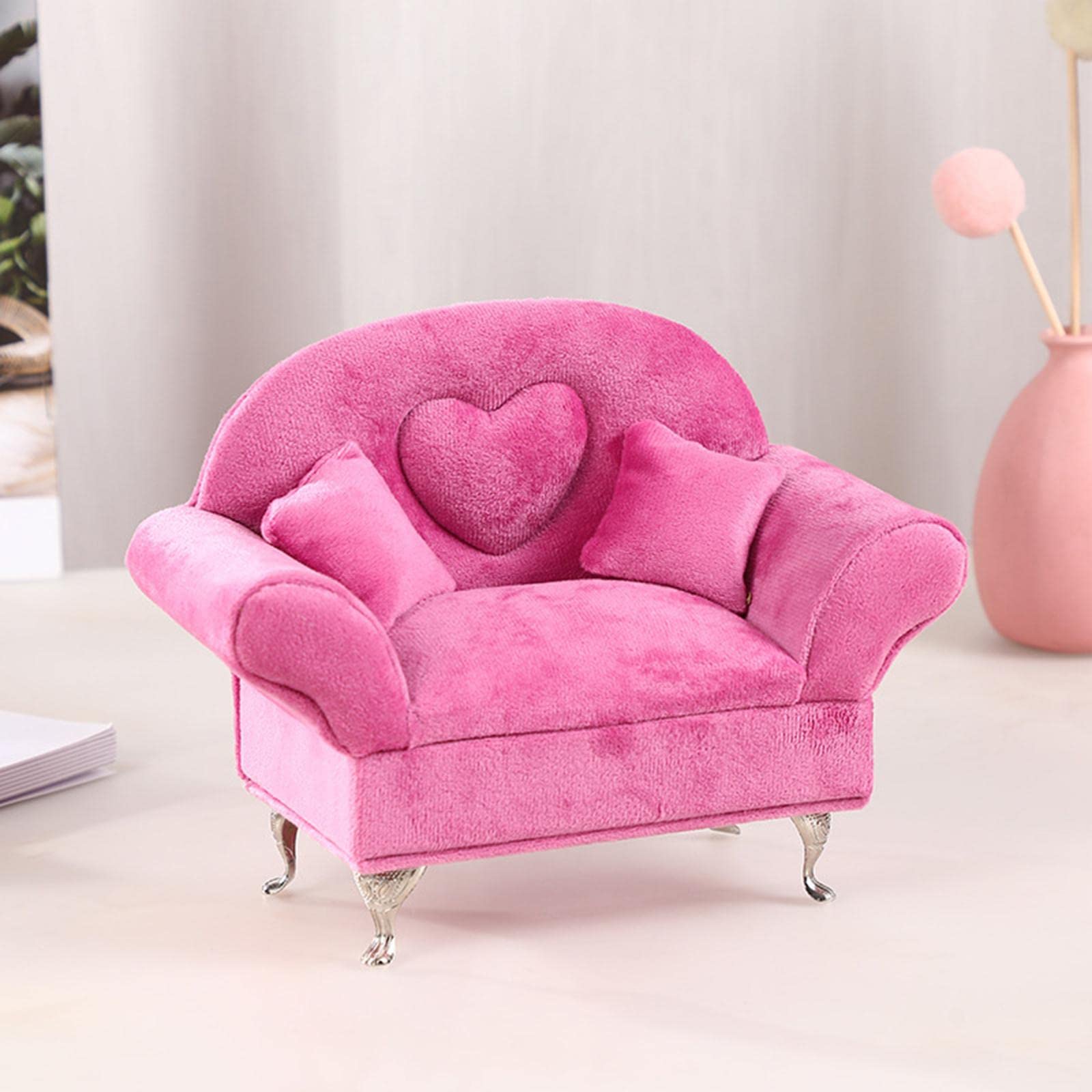 rockible Fashion Sofa Bed Jewelry Box Dollhouse Furniture Women Jewelry Case Jewelry Trinket Box for Bedside Table Living Room Closet Dresser Decor, Pink