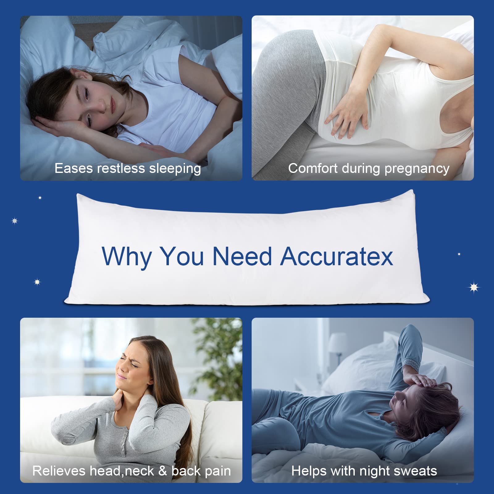 ACCURATEX Full Body Pillow for Adults - Hybrid Shredded Memory Foam Firm Body Pillow with Soft Fluffy Down Alternative Cotton Cover - Adjustable Loft Long Pillows for Sleeping