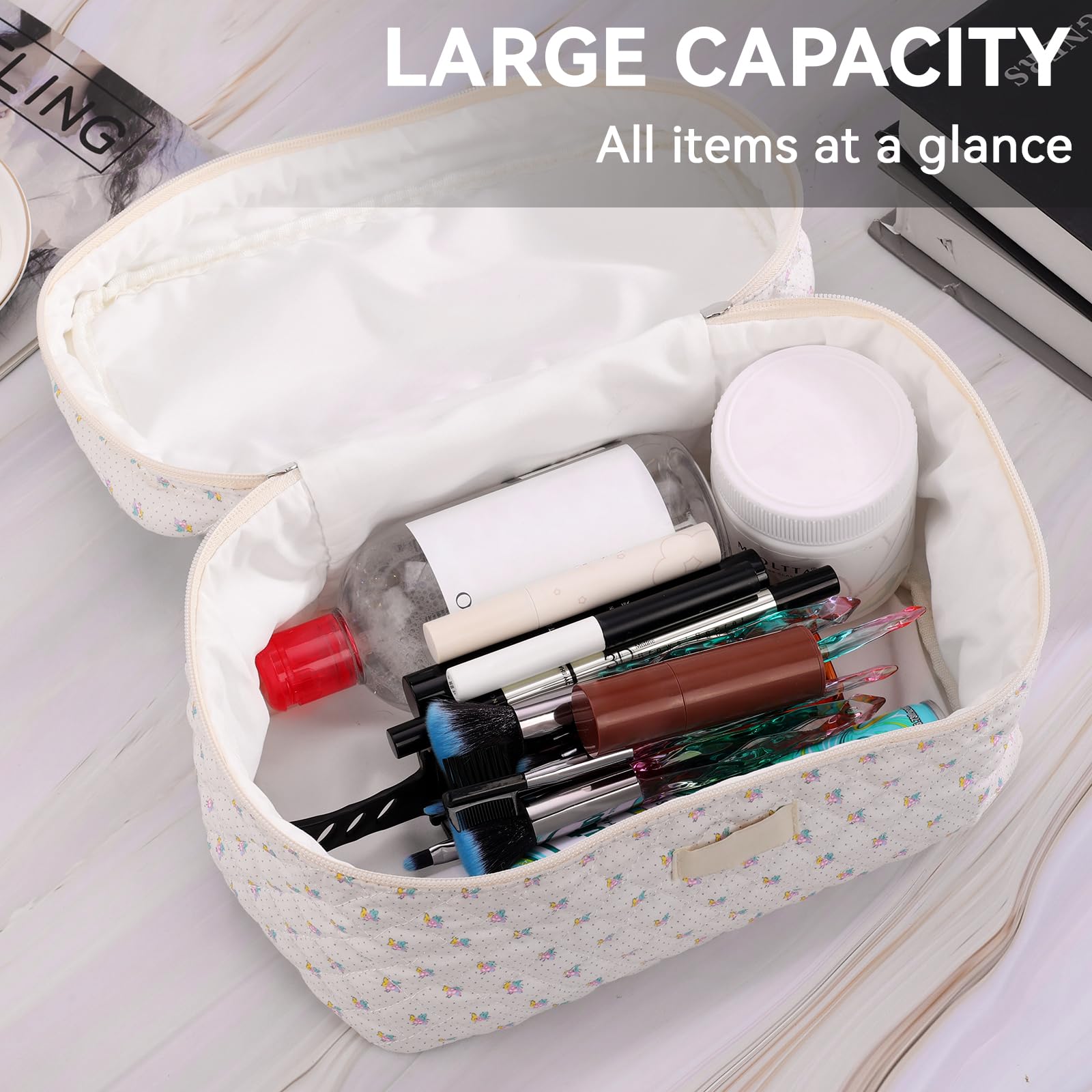 YSONG Makeup Bag Cosmetic Bag for Women,Cotton Large Travel Makeup Organizer Bag,Toiletry Bag for Women for Toiletries Accessories Brushes