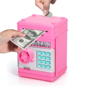 piggy bank for girls boys large electronic money coin banks with password protection, automatic paper money scroll saving box, digital electronic savings safe machine box, birthday gifts for kids